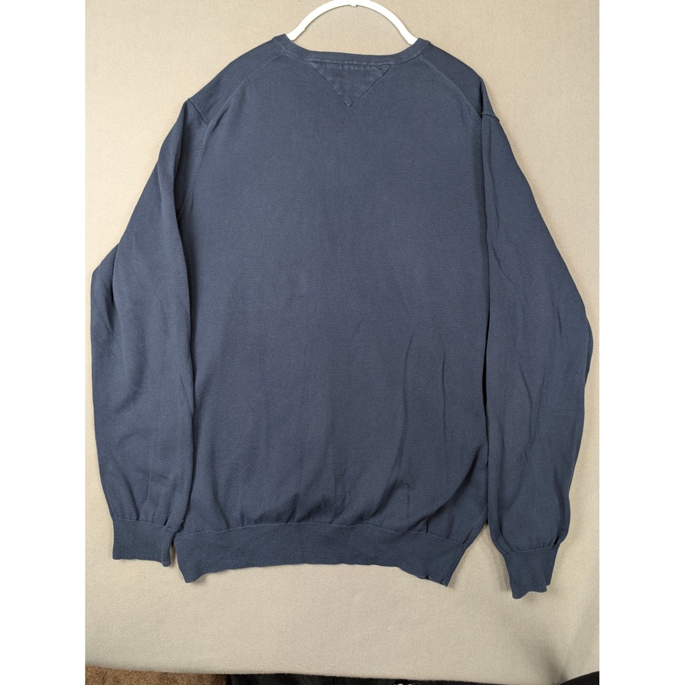 Tommy Hilfiger Mens XXL Navy Blue V-Neck Premium Cotton Knit Sweater Logo - Picture 6 of 8